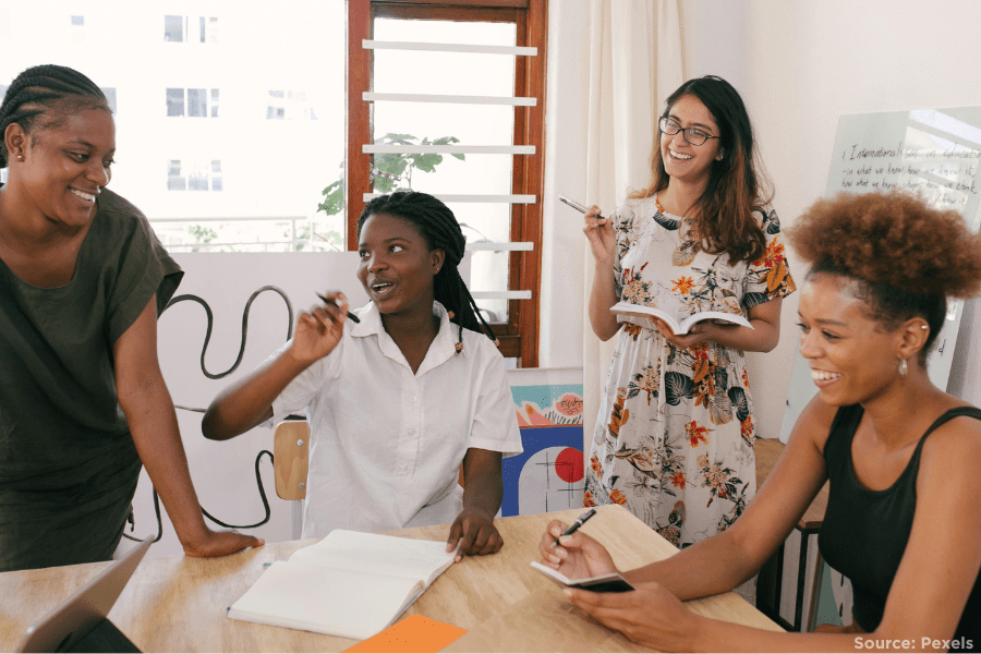 women working in a classroom